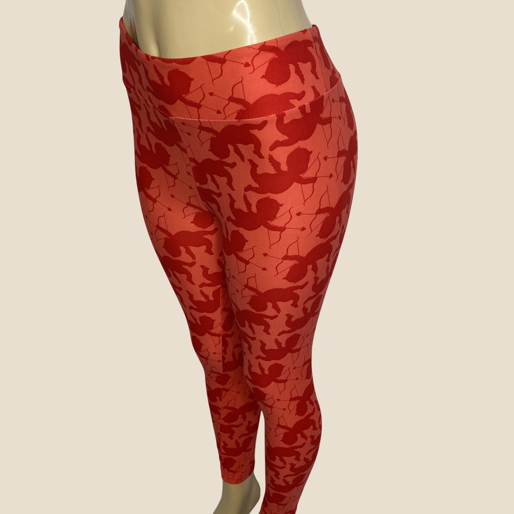 LuLaRoe‎ Valentines Leggings Womens One Size Cupid Arrows Hearts Pink Red NWOT